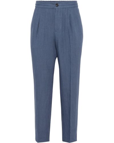 Brunello Cucinelli Linen Straight-leg Trousers - Blue