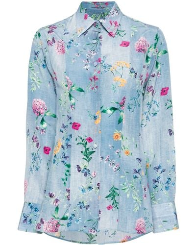 Ermanno Scervino Floral-print Silk Shirt - Blue