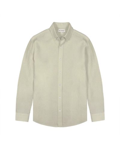 BLUEMINT Martin Classic Linen Long Sleeve Shirt Moss Green - White