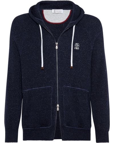Brunello Cucinelli Ribbed-knit Zip-up Sweatshirt - Blue