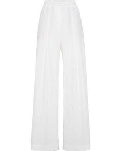 Brunello Cucinelli Wide-leg Cotton Trousers - White