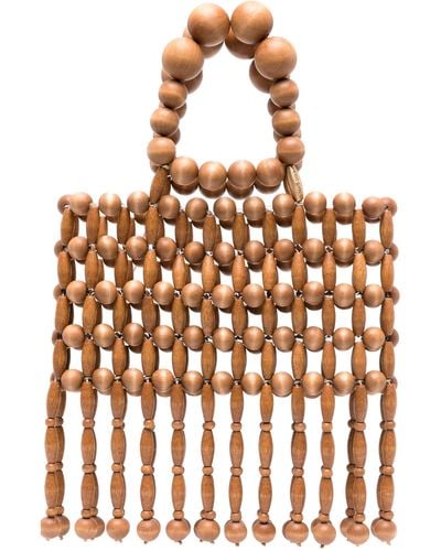 Cult Gaia Clara Wooden Beads Tote Bag - Brown