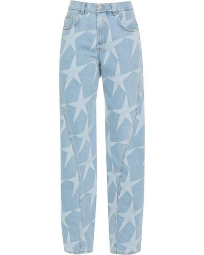 Mugler Star-print Low-rise Tapered Jeans - Blue