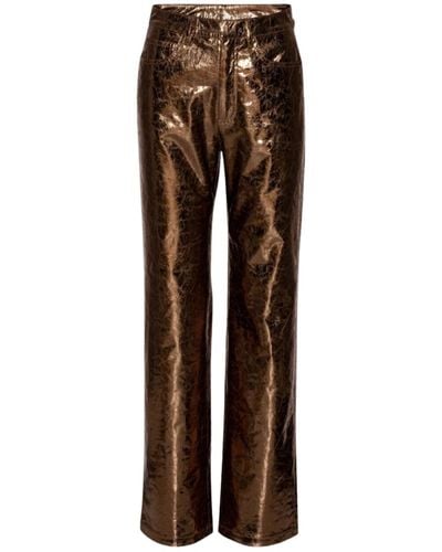 ROTATE BIRGER CHRISTENSEN Textured High Waist Pants Metallic Brown