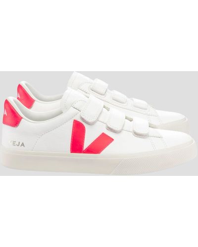Veja Recife Chrome-free Leather Velcro Strap Sneakers With Pink V
