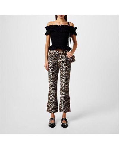 Ganni Leopard Betzy Cropped Jeans - Black