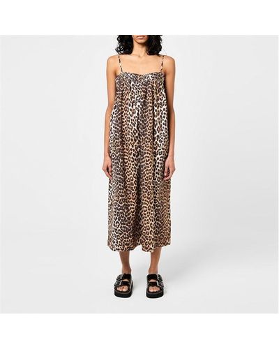 Ganni Leopard Midi Dress - Brown