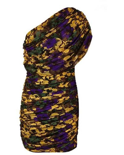 Saint Laurent Tulle One Shoulder Mini Dress - Multicolour