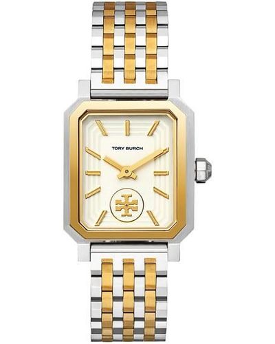 Tory Burch Robinson Watch, Two-tone Gold/stainless Steel/cream, 27 X 29 Mm - Metallic