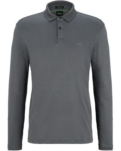 BOSS Pirol Long Sleeve Polo Shirt - Grey