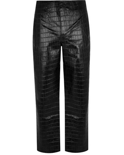 Bottega Veneta Crocodile-effect Leather Trousers - Black