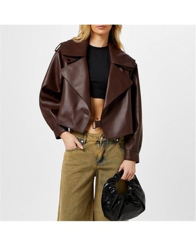 JANE AND TASH Oversized Leather Jacket - Brown