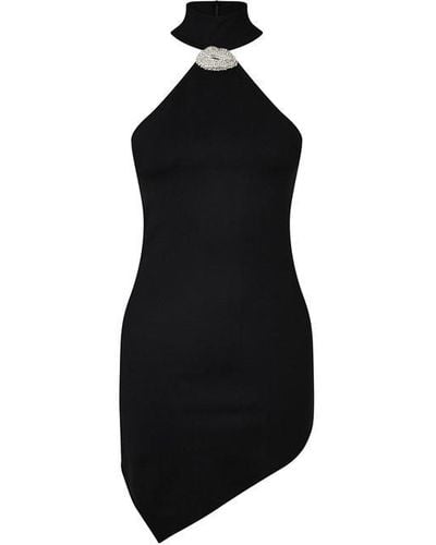 David Koma Crystal Lip Embroidered Halter Neck Asymmetrical Mini Dress - Black