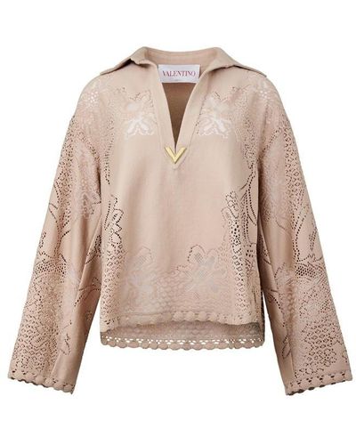 Valentino Guipure Lace Blouse - Natural