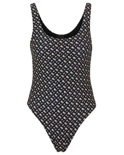 BOSS Low-back Swimsuit With Monogram Pattern - Black