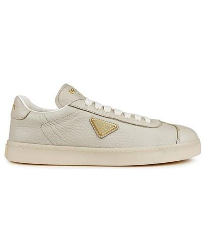 Prada Downtown Leather Trainers - Natural