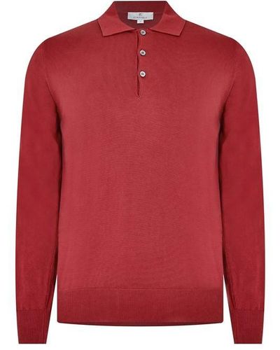 Canali Long Sleeve Knit Polo Shirt - Red