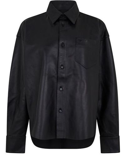 Ami Paris Boxy Fit Leather Shirt - Black