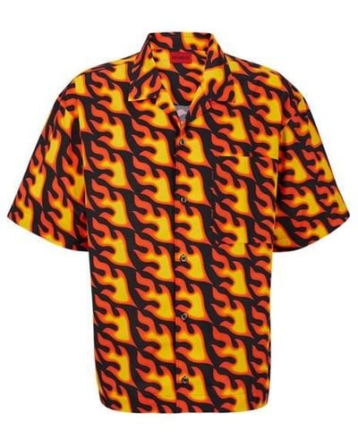 HUGO Oversize-fit Short-sleeved Shirt - Orange