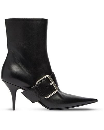 Balenciaga Knife Buckled Leather Ankle Boots - Black