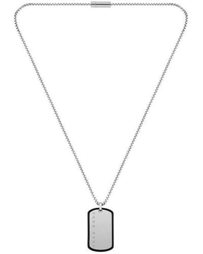 BOSS Gents Id Brushed Stainless Steel Dog Tag Necklace - Metallic