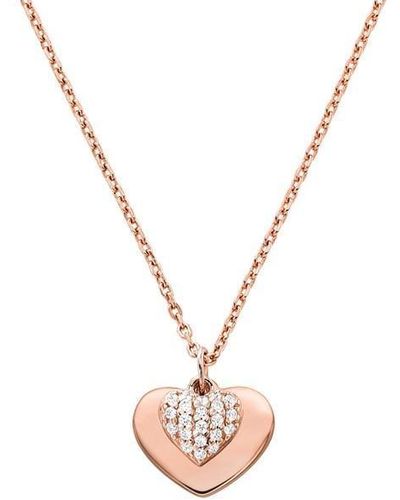 MICHAEL Michael Kors Plated Pave Heart Necklace - Metallic
