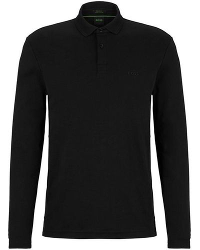 BOSS Pirol Long Sleeve Polo Shirt - Black