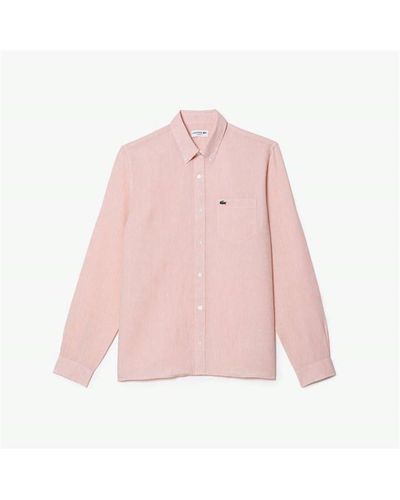 Lacoste Long Sleeve Linen Shirt - Pink