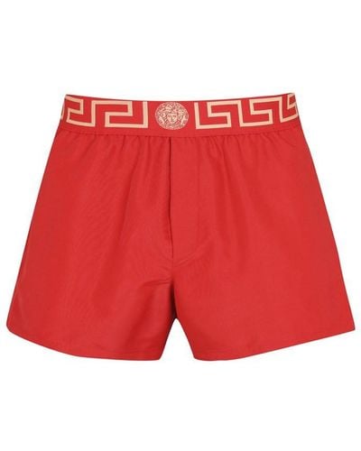 Versace Greca Waistband Swim Shorts - Red
