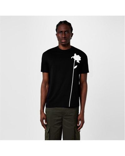 Valentino Mercerized Cotton T-shirt With Flower Embroidery - Black