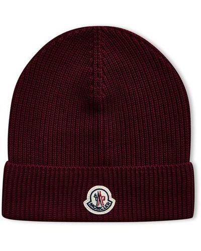 Moncler Brand Patch Ribbed Knit Beanie - Red