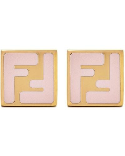 Fendi Ff Square Plaque Earrings - Pink