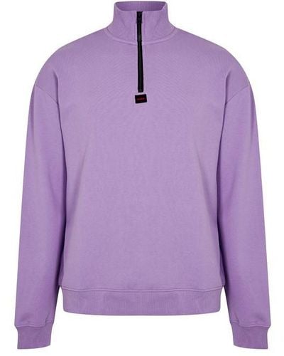 HUGO Durton Quarter Zip Sweatshirt - Purple