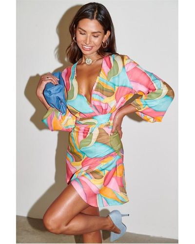 Never Fully Dressed Abstract Mini Vienna Wrap Dress - Multicolour