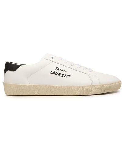 Saint Laurent Embroidered Trainers In Canvas And Smooth Leather - White