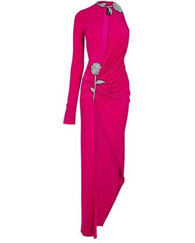 David Koma Crystal Rose Ruched One-sleeved Gown - Pink