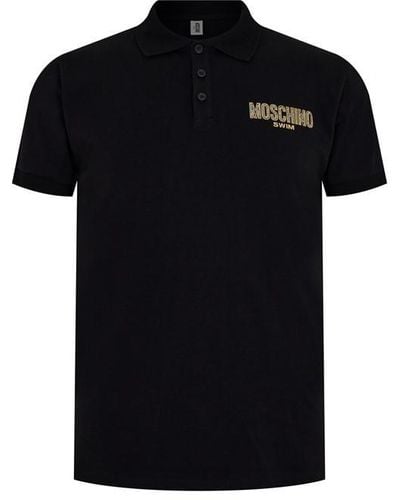 Moschino Logo Print Polo Shirts - Black