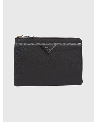 Tommy Hilfiger Th Corp Leather Laptop Sleeve - Black