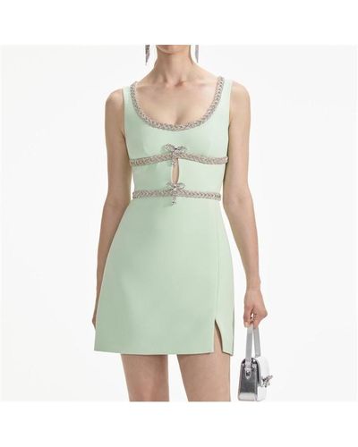 Self-Portrait Diamante Bow Trim Mini Dress - Green