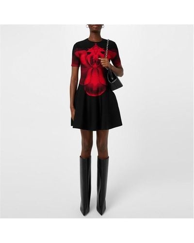 Alexander McQueen Ethereal Orchid Mini Dress - Red
