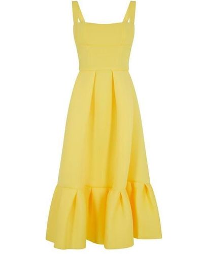 Rachel Gilbert Cora Pleated Midi Dress - Yellow