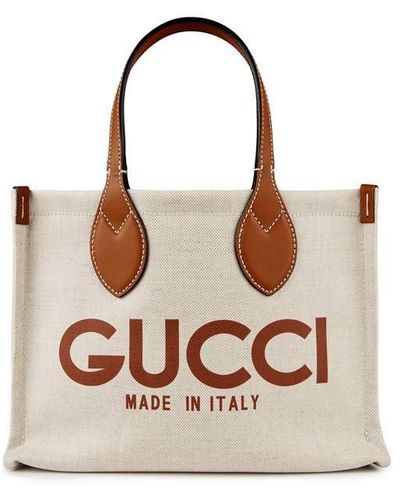 Gucci Reversible Leather Printed Canvas Tote Bag - Brown