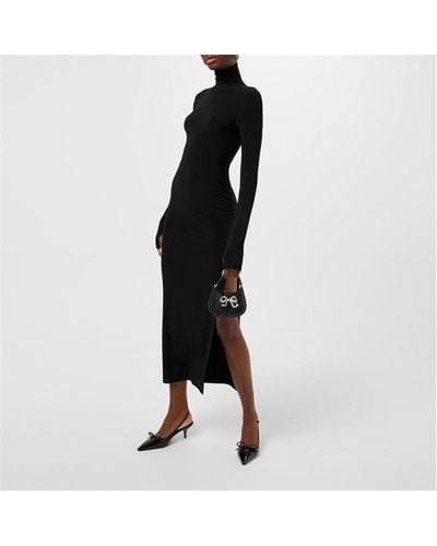 Norma Kamali Long Sleeve Turtleneck Side Slit Gown - Black