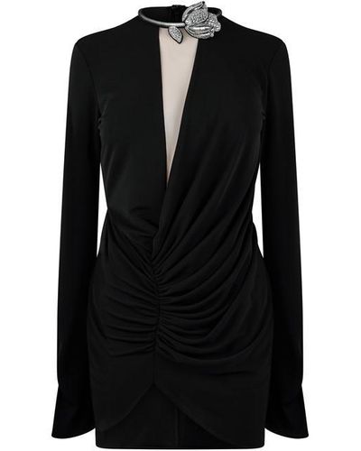 David Koma Rose Neck Mini Dress - Black