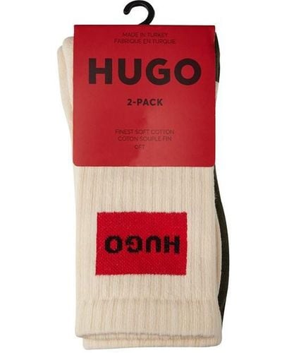 HUGO 2 Pack Rib Label Crew Socks - Red