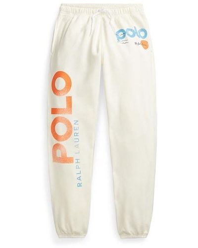 Polo Ralph Lauren Cream Logo And Wave Graphic Tracksuit Bottoms - White