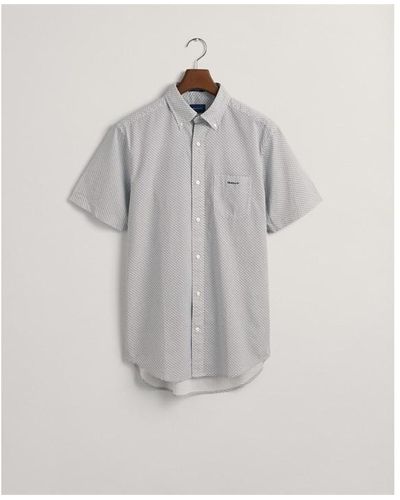 GANT Regular Fit Micro Print Short Sleeve Shirt - Grey