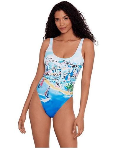 Ralph Lauren Riveria Scenic Scoop Tank One Piece Swimsuit - Blue
