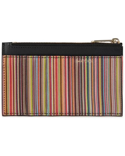 Paul Smith Signature Stripe Leather Zip Pouch - Red