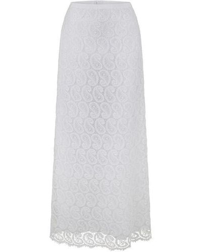 Giambattista Valli Paisley Macrame Lace Skirt - White